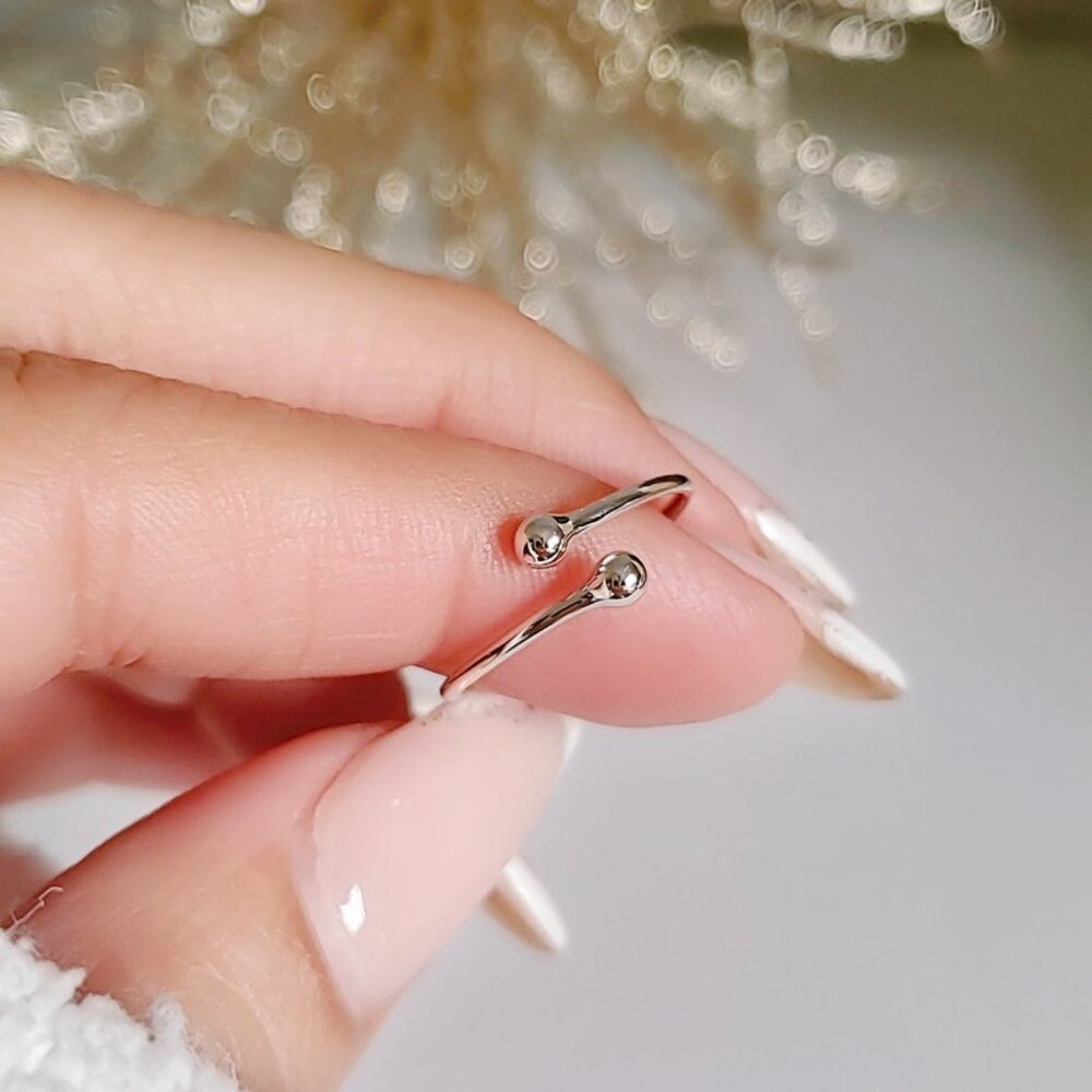 Sterling Silver Dainty Ball Ring, Tiny Wraparound Ring, 925 Minimalist Ring, - Picture 10 of 11